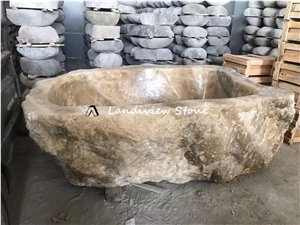 Luxury Yellow Onyx Carved Stone Bathtub