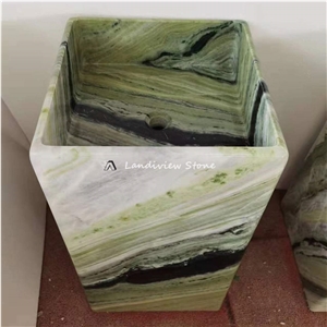 Natural Stone Sink Green Marble Freestanding Wash Basin