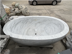 Oval Shape Volakas White Freestand Bathtub