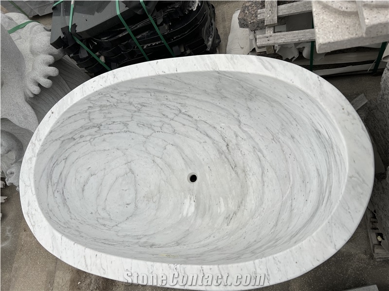 Oval Shape Volakas White Freestand Bathtub