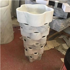Polygon Pedestal Sink White Marble For Bathroom