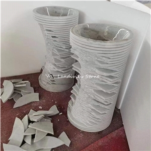 White Stone Free Standing Wash Basin Carved Sinks