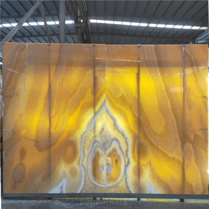 Yellow Jade Light Through Honey Onyx Slabs For Wall Panel
