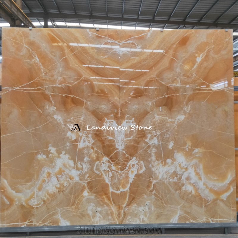 Yellow Onyx Slabs For Decorative Back Wall Panel Design