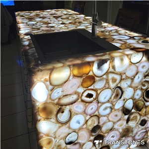 Customized Translucent White Agate Kitchen Island Top