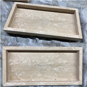 Beige Travertine Stone Serving Tray Rectangular