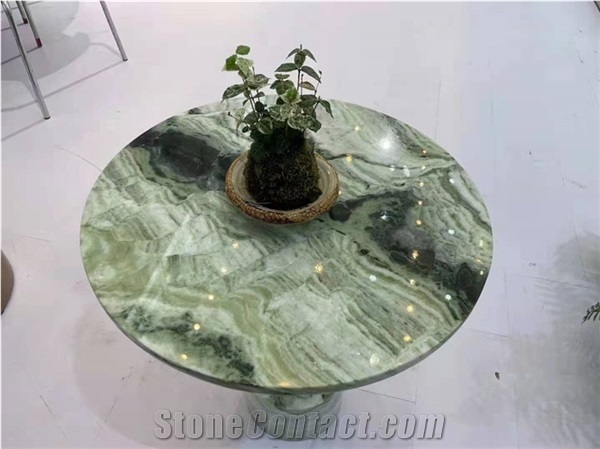 Ornament Chinese Green Cold Ice Jade Marble Big Slab