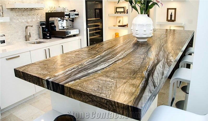 Sandalus Wooden Quartzite Prefab Kitchen Countertops