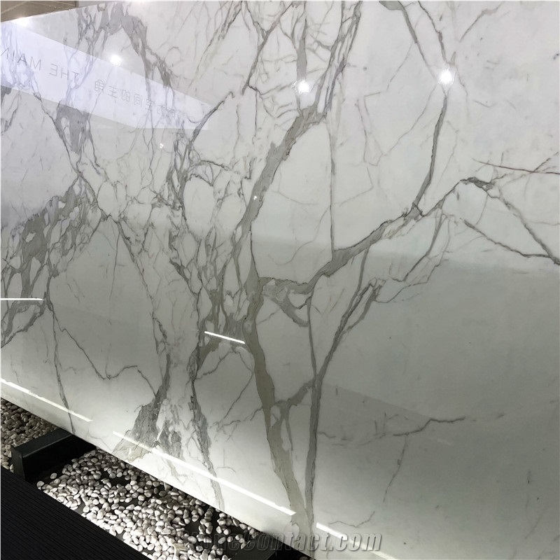 Luxury Natural Arabescato White Marble Slabs For Villa Decor
