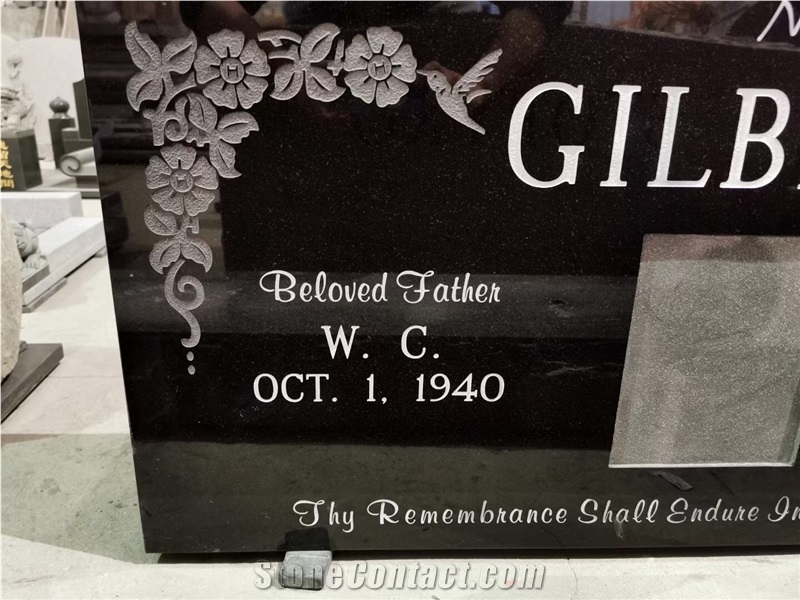 Engraved Stone Tombstone Granite Absolute Black Monument