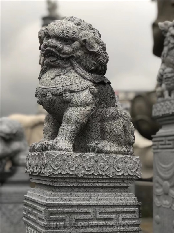 Fierce Lion Stone Sculpture Granite Lion Guardian Statues