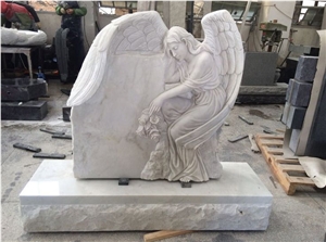 Marble Design Angel Monument Stone Carrara Upright Headstone