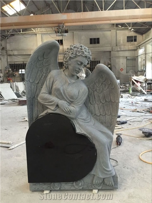 Marble Design Angel Monument Stone Carrara Upright Headstone
