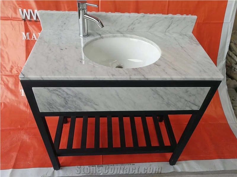Prefab Marble Carrara Bath Countertop With Undermounted Sink