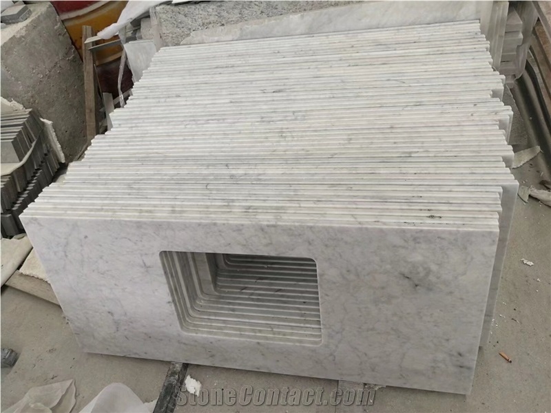Prefab Marble Carrara Wide Open Sink Residential Vanity Tops