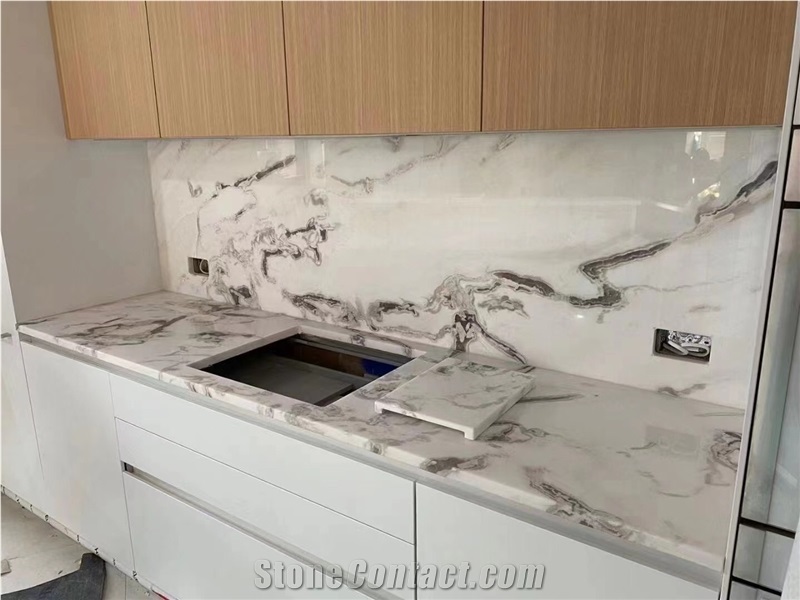 Prefab Marble Dover White Island Tops Stone Kitchen Counter