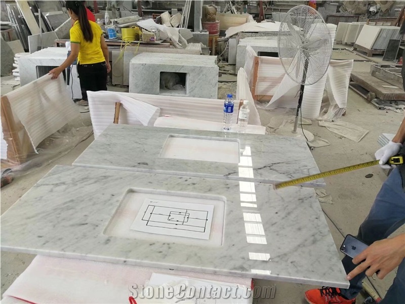 Prefab Stone Vanity Tops Marble Carrara Double Sink Bath Top