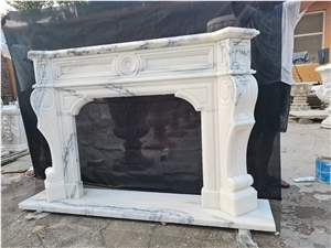 Sculptured Marble Fireplace Calacatta Stone Fireplace Mantel