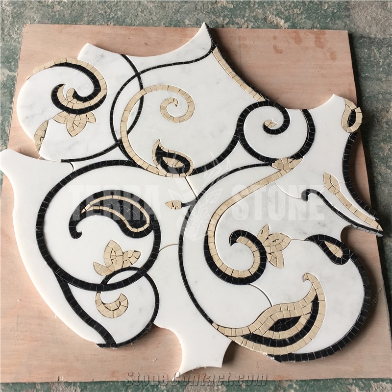 Art Marble Tile Murals In Mosaic Flower Wall Tile Water Jet from China