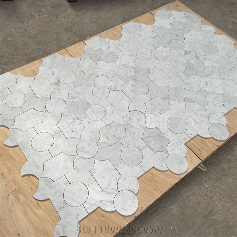 Bianco Carrara White Marble Waterjet Mosaic Tiles Honed