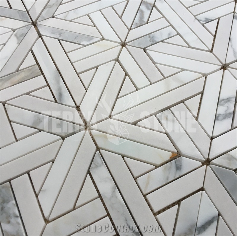 Calacatta Gold Marble Mosaic Cross Mosaics Design Bathroom