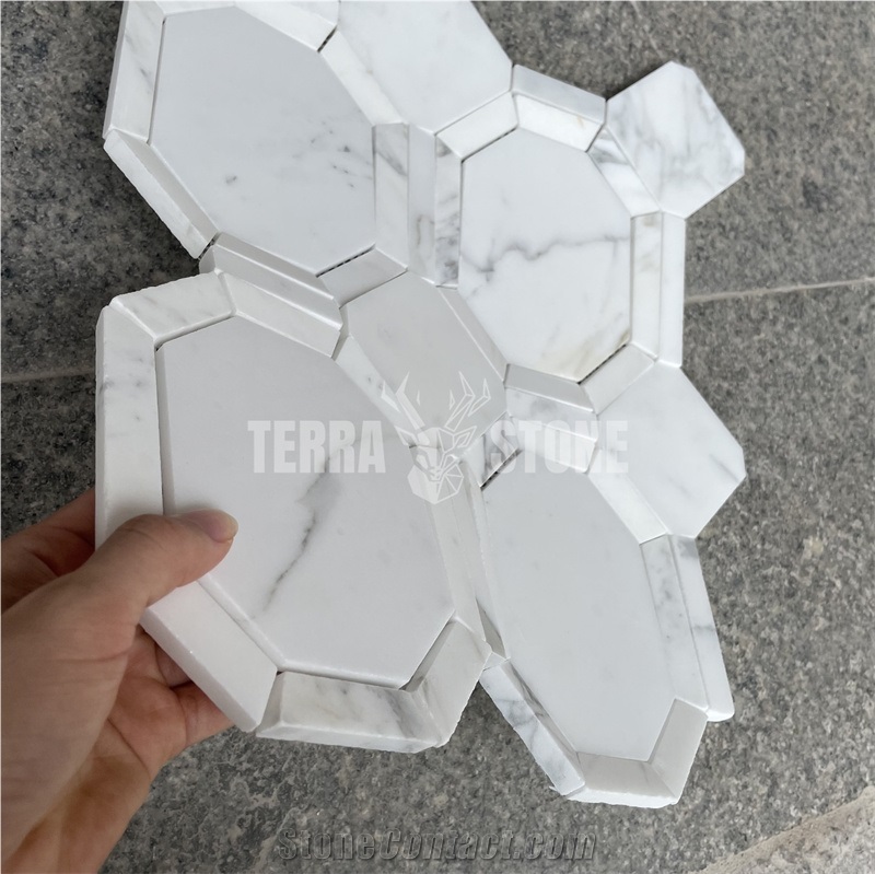 Calacatta White Marble 3D Design Hexagon Mosaic Wall Tile