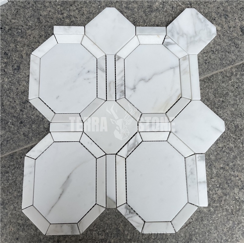 Calacatta White Marble 3D Design Hexagon Mosaic Wall Tile