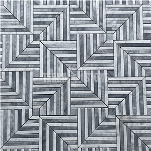 Carrara White Bardiglio Gray Marble Pinwheel Mosaic Tile
