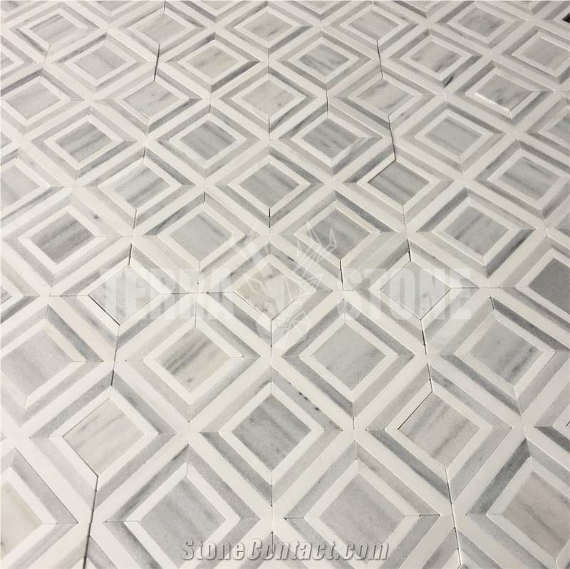 Marmara Equator Marble Mosaic Pattern Bathroom Floor Tile