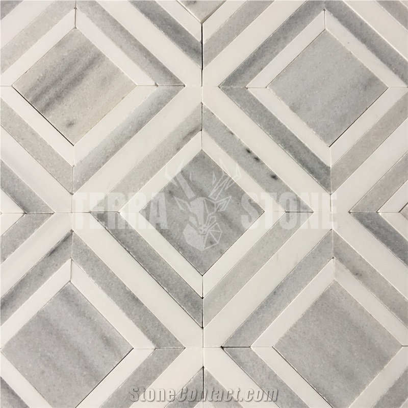 Marmara Equator Marble Mosaic Pattern Bathroom Floor Tile