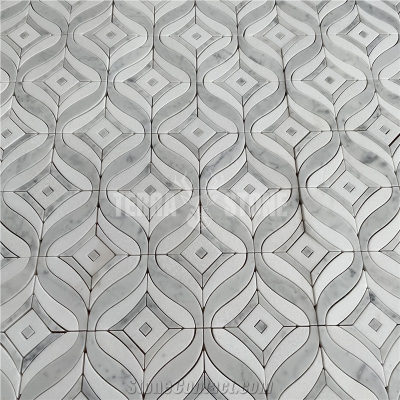 Thassos And Carrara White Marble Waterjet Mosaic Stone Tile
