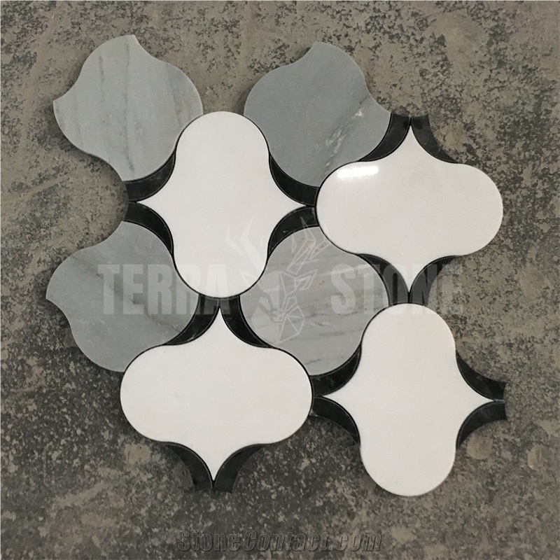 Thassos White Flower Waterjet Marble Mosaic Polished Tile