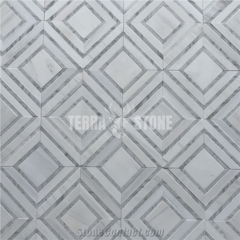 White And Gray Natural Marble Mosaic Square Waterjet Tile