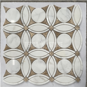 White Marble Emperador Light Waterjet Backsplash Mosaic Tile