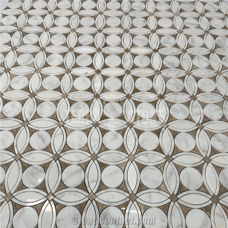 White Marble Emperador Light Waterjet Backsplash Mosaic Tile
