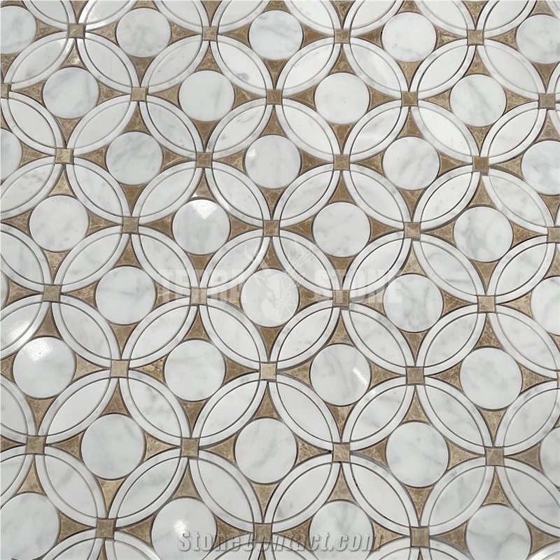 White Marble Emperador Light Waterjet Backsplash Mosaic Tile