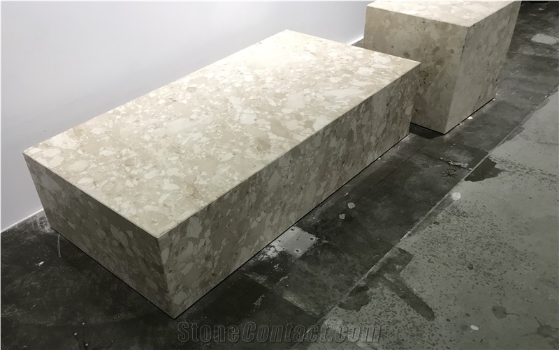 Beige Marble Plinth Saure Coffee Table Marble Cocktail Table