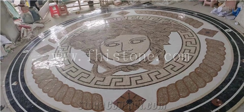 Marble Mosaic With Metal Medallion Modern Design