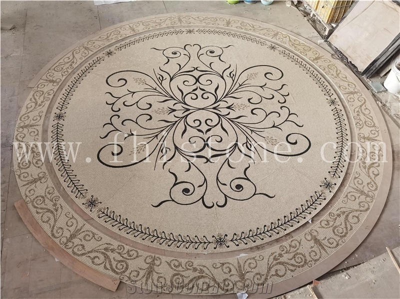 Marble Mosaic With Metal Medallion Modern Design