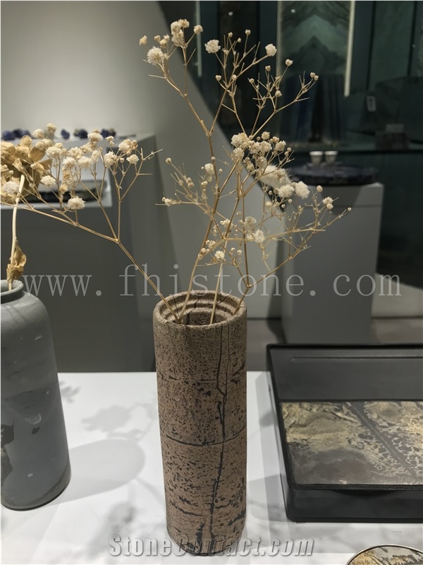 Modern Design Fossil Stone Vase Fancy Home Decoration