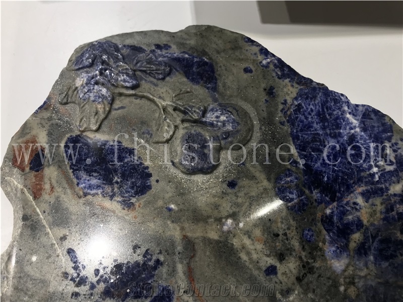 Sodalite Blue Granite Lotus Tea Tray Handcrafts Luxury