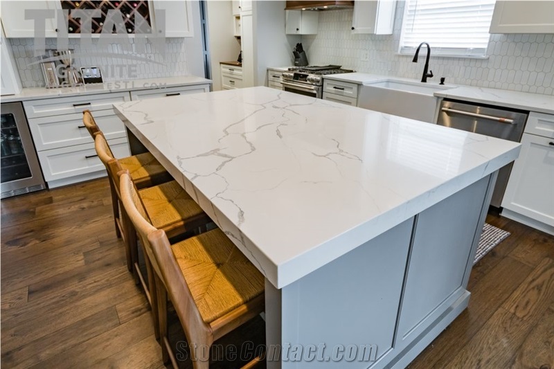 Custom Size Calacatta Quartz Kitchen Work Top