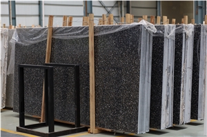 China Black Terrazzo White Yellow Crystal Polish Slab