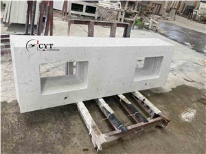 Double Sink Artificial Marble Bathroom Prefab Vanity Tops