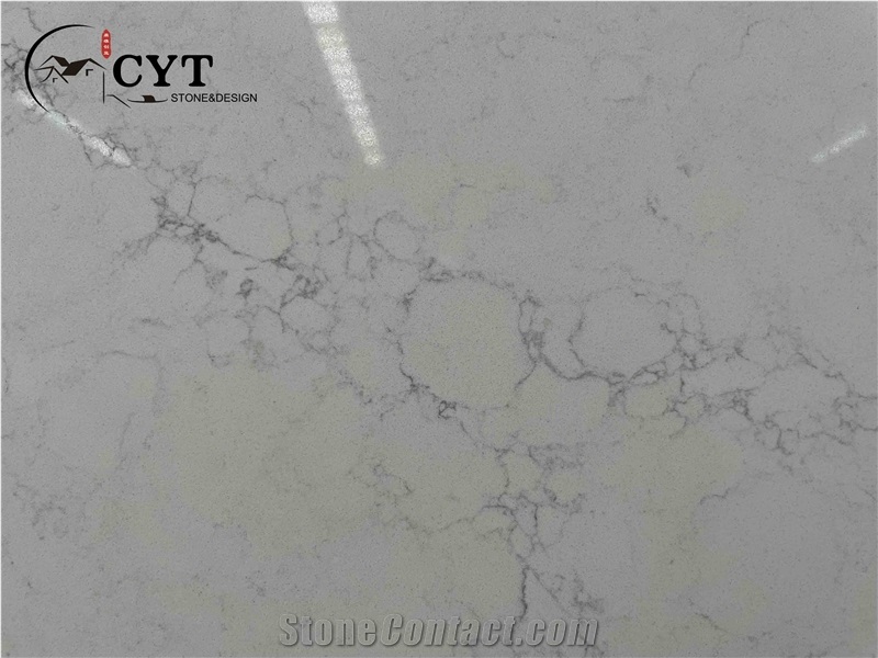 White Artificial Carrara Quartz Engineered Stone Slabs