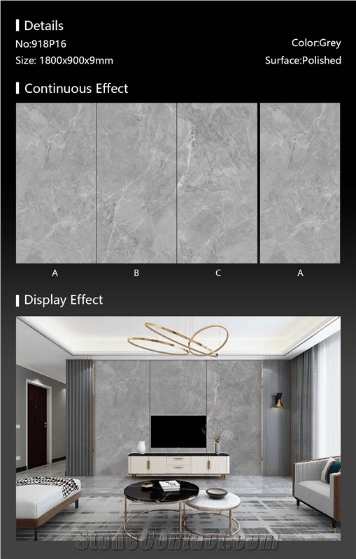 Grey Artificial Sintered Stone Slab For Interior Design