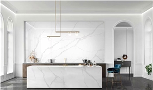 White Calacatta Artificial Porcelain Stone Slab For House