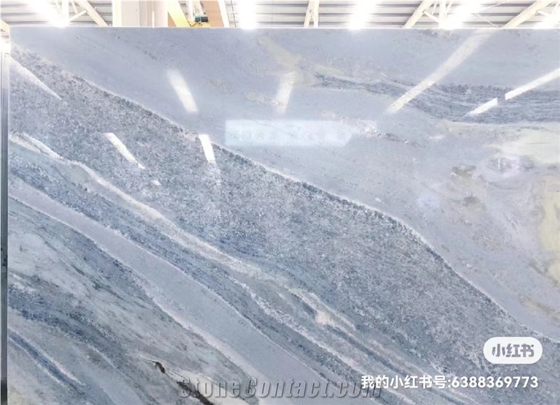 Very Popular Brazil Blue Crystal Quartzite Slabs Featuring