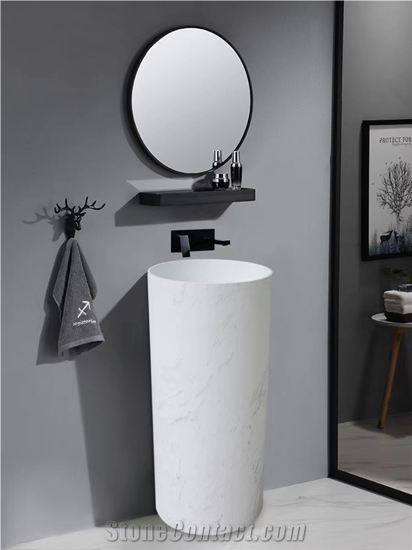 White Marble Bathroom Pedestal Basin