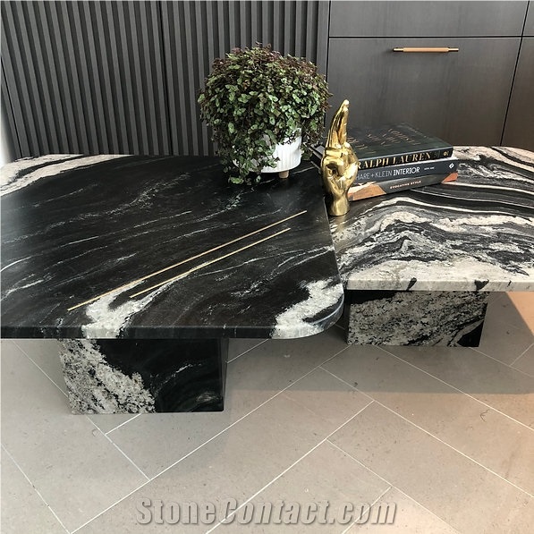 Eclipse Granite With Inlaid Brass Coffee Tables